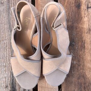 Franco Sarto Suede Open-Toe Slingback Heels - Taupe
